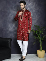 Men's Maroon Chikankari Embroidered Kurta With Pyjama.-JOKP-P-5042Maroon