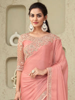 Saree Mall Women's Georgette Pink Embellished Designer Saree With Blouse Piece-SILVER28017