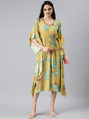 Women Yellow Floral Kaftan Dress-DW-3843-Yellow