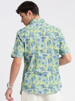 Men Spread Collar Abstract Green Casual Shirt-REVERIE-2128-Green