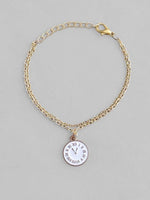 Gold Plated White Clock Charm Bracelet-VOJ132