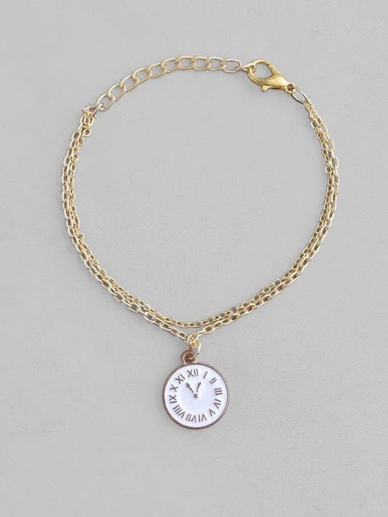 Gold Plated White Clock Charm Bracelet-VOJ132