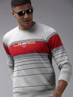 Men Grey Striped Sweatshirt-OTRS-5-Grey