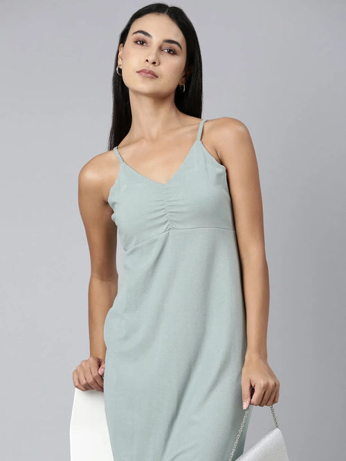 Women Sea Green Solid Bodycon Dress-AE-515-Seagreen