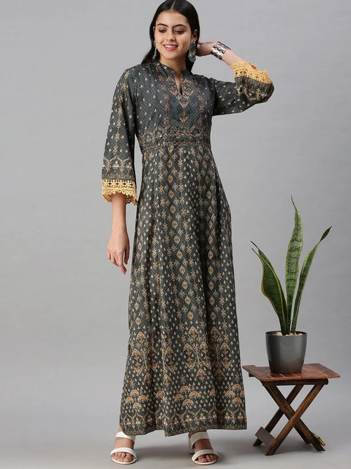 Women's Green Printed Anarkali Kurta-BCCK687-Green