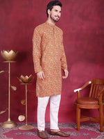 Men's Digital Printed Kurta with Pyjama.-JOKP-5014Mustard