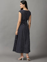 Women's Blue Polka Dots Fit and Flare Dress-AE-15690-Navyblue