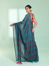 Teal Cotton Saree With Stripes Pattern-MA59CT06530041