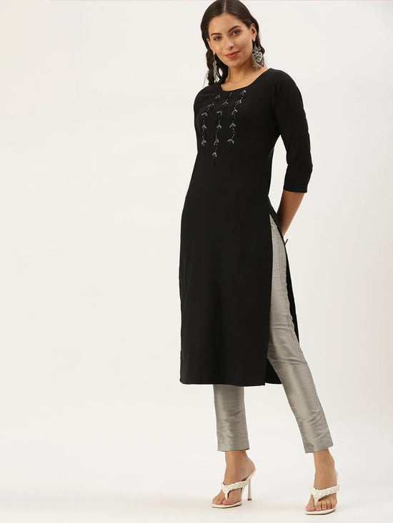 Women's Black Solid Straight Kurta-SKC-3127-Black