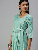 Women's Blue Printed A-Line Kurta-KG555A-Turquoiseblue