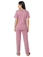 Smarty Pants Women's Cotton Lycra Rose Pink Color Floral Print Night Suit