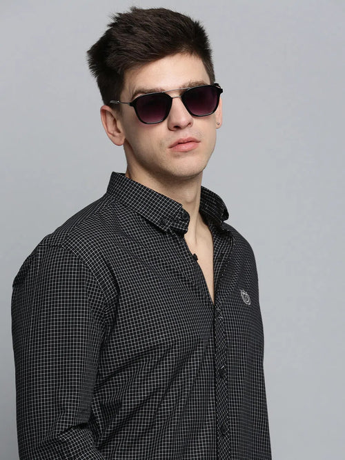 Men Black Checked Casual Shirt-TRISTANCHECKS-4308-Black