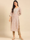 Women's Beige Printed Straight Kurta-AT-A-625-Beige