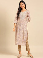 Women's Beige Printed Straight Kurta-AT-A-625-Beige