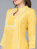 Poly Silk Yellow Solid Kurta Pant With