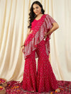 Crop Top with Sharara and frill Dupatta in Magenta Color