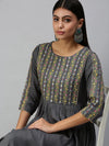 Women's Grey Floral Anarkali Kurta-GW2282-Grey