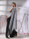 Black Cotton Saree With Stripes Pattern Sequine Work-MA55CT06500135