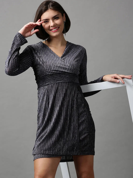 Women's Grey Solid Empire Dress-SP-8505-Grey