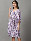 Women's Lavender Printed Fit and Flare Dress-AE-15778-Lavender