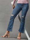 Women's Blue Solid Bootcut Denim Jeans-GZ-5304-2-Blue