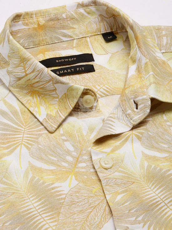 Men Spread Collar Floral Yellow Casual Shirt-POLFAH-2102-Yellow