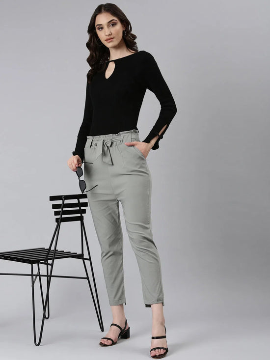 Women Grey Solid Peg Trouser-AE-7045-Grey