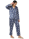 Smarty Pants Women's Silk Satin Dark Blue Color Ghost Print Full Sleeves Night Suit