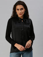 Women's Black Solid Tops-ON-516-Black