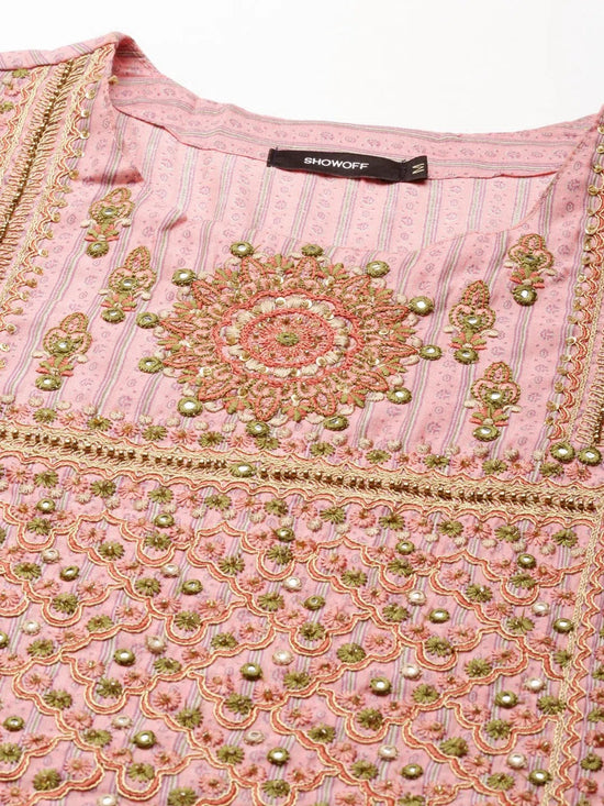 Women's Pink Embroidered Straight Kurta-GW-2990-Pink