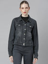 Women Grey Solid Denim Jacket-IM-10700-Grey