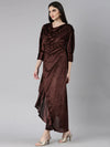 Women Coffee Brown Striped Gown Dress-8I-10008-Coffeebrown