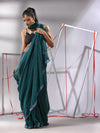 Teal Cotton Saree With Sequined Pallu-MA55CT06520119