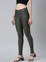 Women Olive Solid Skinny Fit Jeggings-ANX-77-Olive