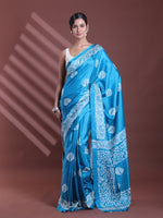 Teal Blue Silk Soft Saree With Texture Print-MA60BSL01400052