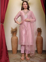 Avanshee Women's Latest Embroidred Chanderi Kurta, Pant With Dupatta Set-ES-7538