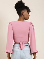 Women Pink Solid Wrap Crop Top-AE-10672-Pink