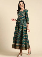 Women's Green Printed Anarkali Kurta-RS-001-Green