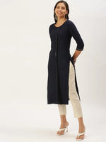 Women's Navy Blue Solid Straight Kurta-SKC-3128-Navyblue