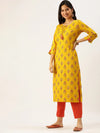 Women's Yellow Printed Straight Kurtas-AT-A426-K-Yellow