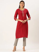 Women's Maroon Solid Straight Kurta-DF-1191-Maroon