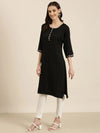 Women Black Solid Straight Kurta-DF-1556-Black