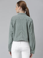 Women Sea Green Solid Tailored Jacket-IM-10605-Seagreen