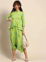 Peplum Yoke dhoti Jumpsuit in Lime Green