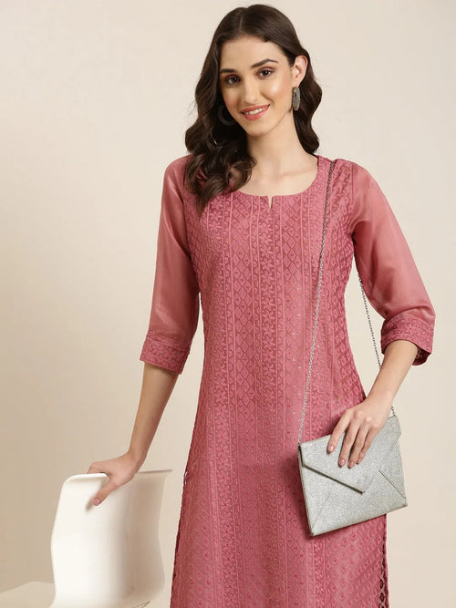 Women Mauve Embellished Straight Kurta-SKC-1250-Mauve