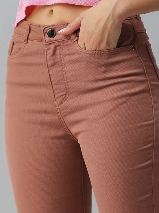 Women's Taupe Solid Straight Fit Denim Jeans-IM-9795-Taupe