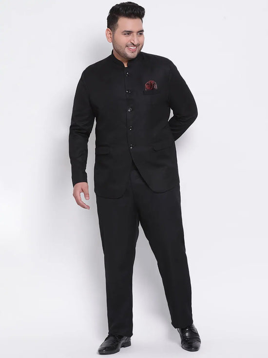 Hangup Men Standard Solid Men Formalwear-5ButtonBlack_Blazer