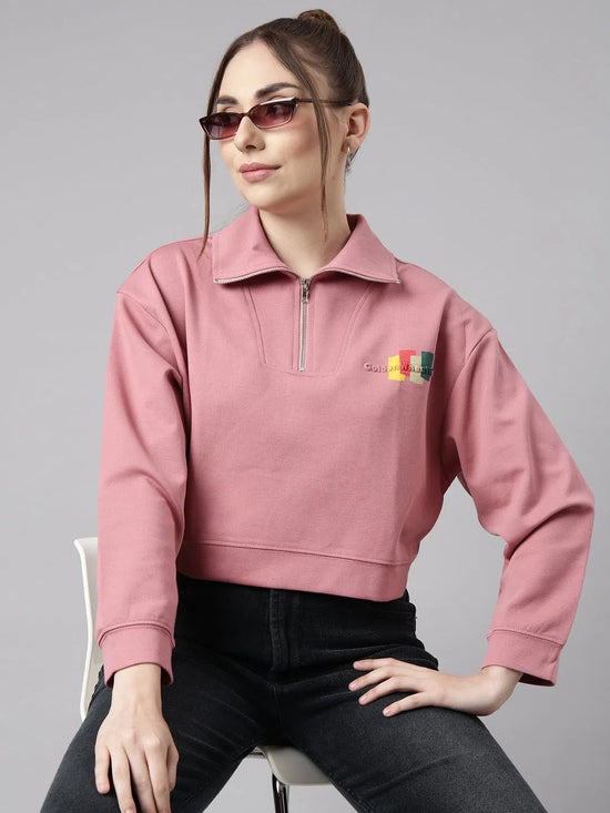 Women Peach Solid Front-Open Oversized Crop Sweatshirt-AF-2099-Peach