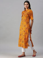 Women's Yellow Printed Straight Kurta-FS2140-Yellow