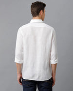 Mens Regular Fit Solid White Casual Linen Shirt-LINNO-S